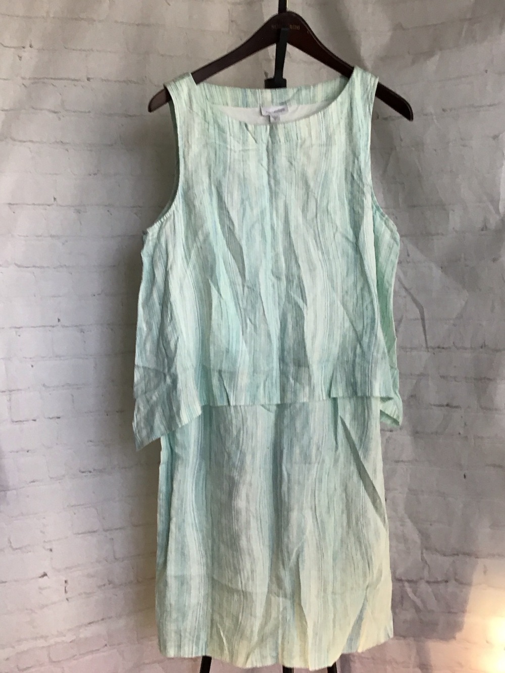 Pure Jill Striped Linen dress in Soft Mint and White. Med